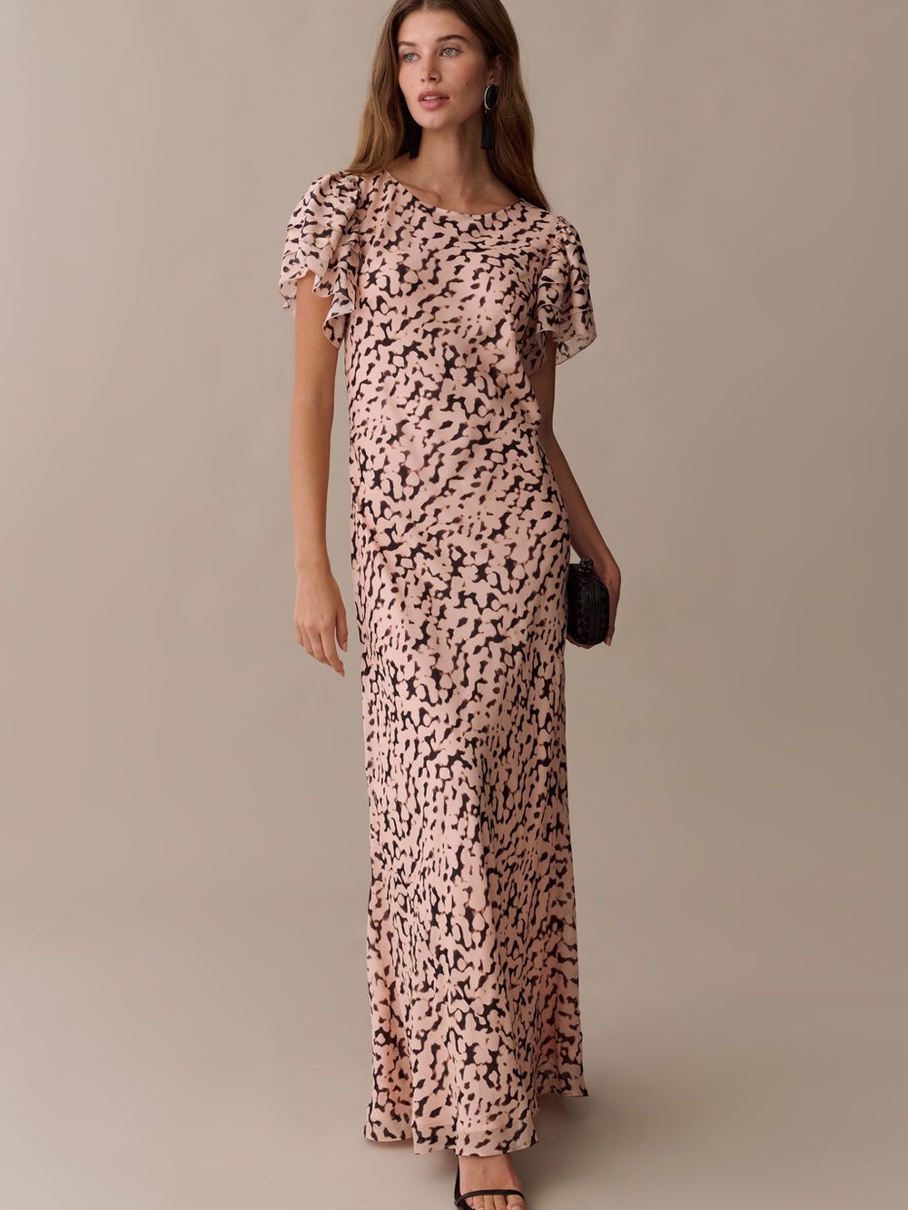 Few Moda O.p.t. Leonor Silk Women’s Pink Printed Flutter Sleeve Dress